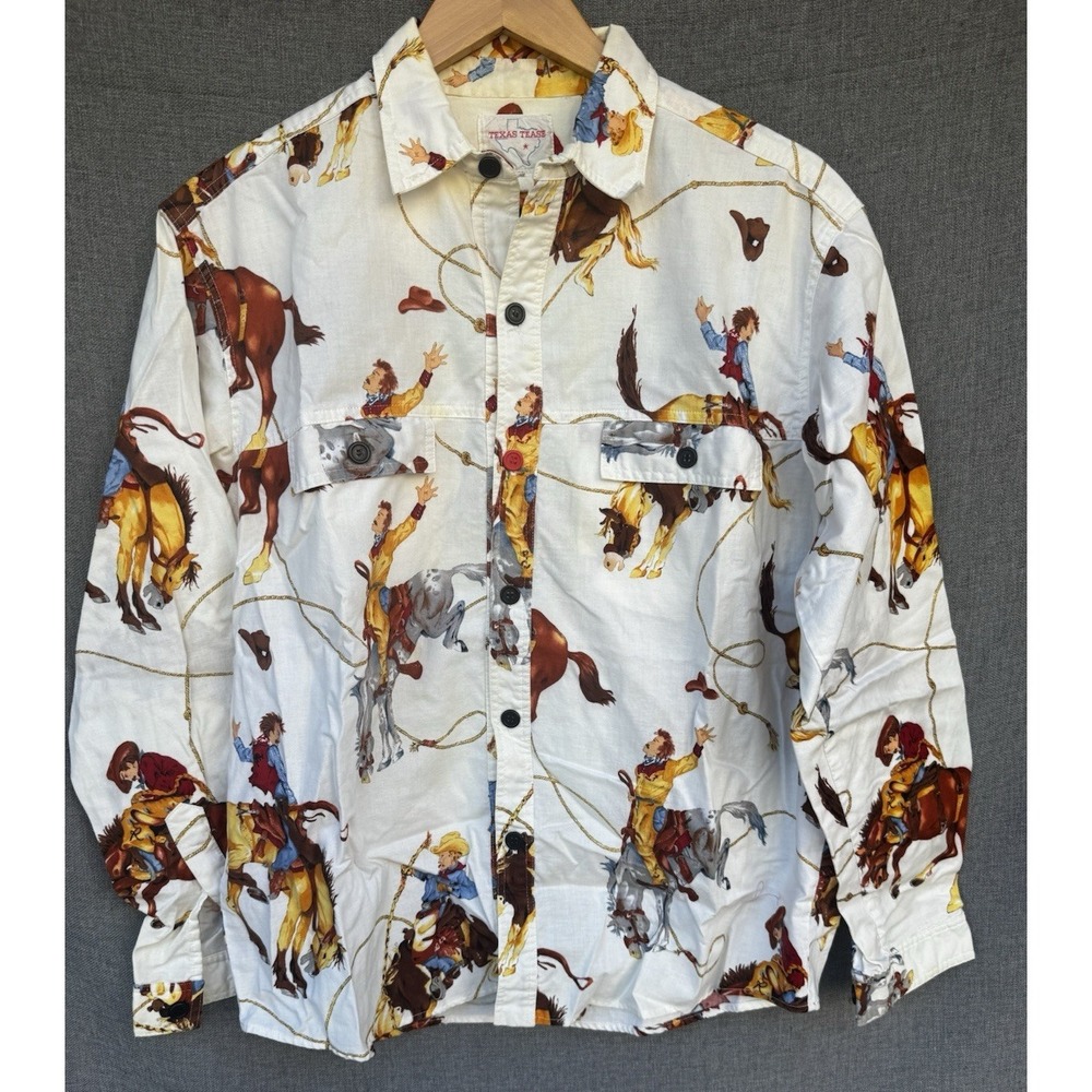 Vintage Cowboy Shirt Mens Large Western Rodeo USA 90s AOP Graphic Texas Tease
